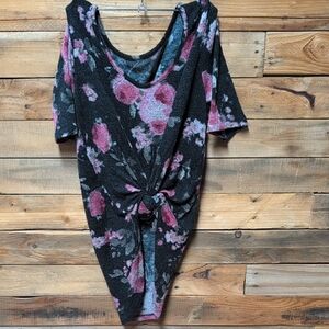Elegant Floral Knot-Front Women's Top